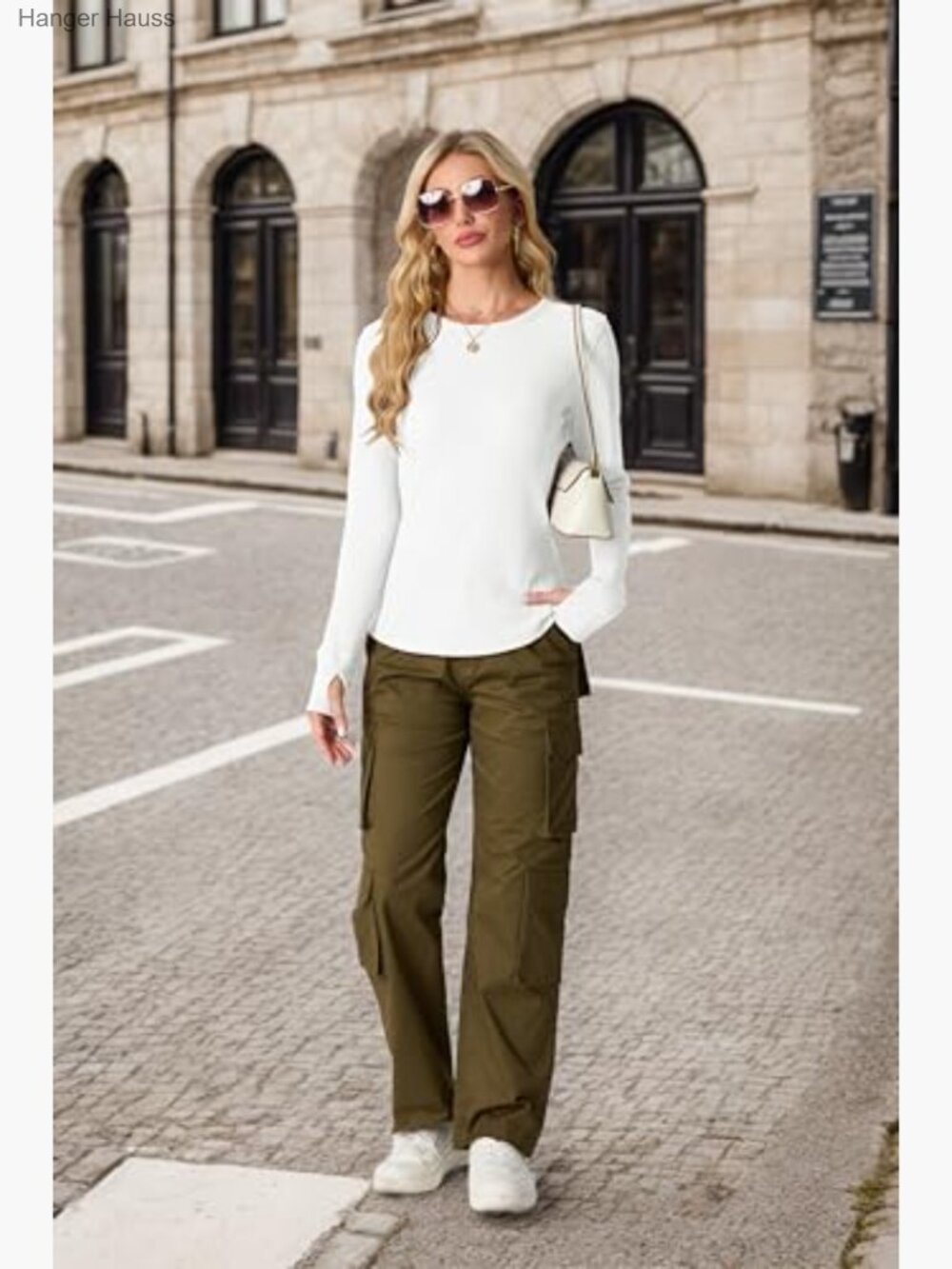 Waffle Knit Long Sleeve Crew Neck Slim Fitted Top with Thumbholes - Picture 3 of 6